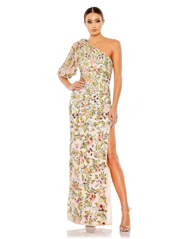 Women's Vintage Garments Weekend Exclusive Mac Duggal 5567 Long One Shoulder Floral Formal Gown