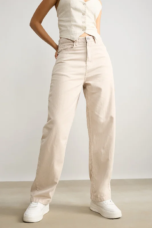 Women's Stylish Outdoor Outfit Athleisure Wear Special Offer Off White Regular Fit Straight Pants