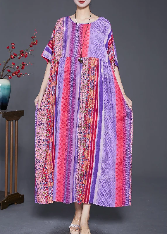 Women's Seasonal Apparel Sophisticated Fashion Women Purple Oversized Striped Cotton Maxi Dresses Summer