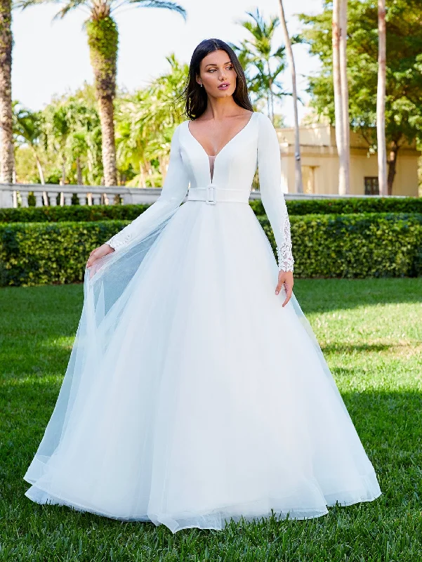 Women's Outerwear Attire Ride The Style Wave Long Sleeve A-line Wedding Gown by Adrianna Papell 31199