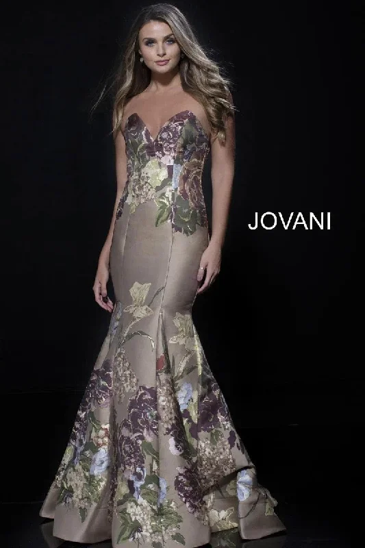 Women's Vintage Clothes Exclusive Discounts Jovani 54687 Strapless Floral Mermaid Long Prom Dress