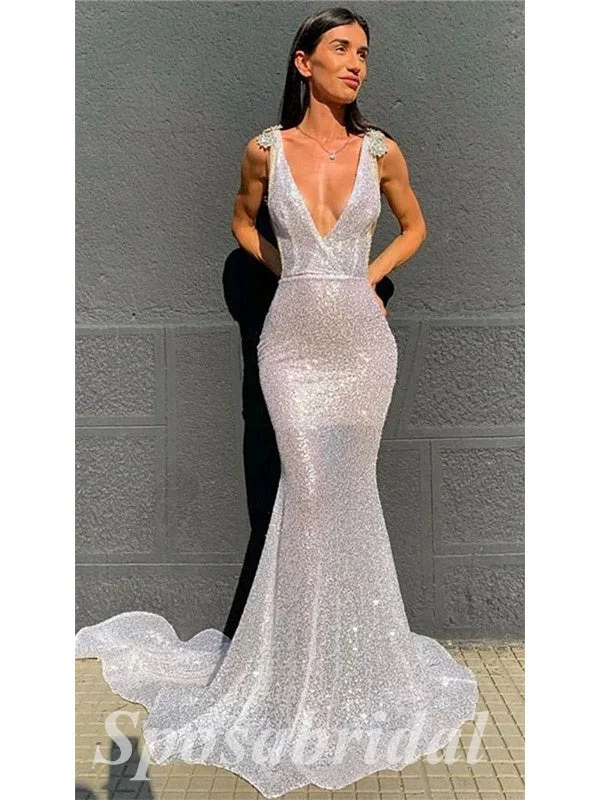 Women's Formal Event Attire Special Offer Sexy Special Fabric Spaghetti Straps V-Neck Sleeveless Mermaid Long Prom Dresses,PD3633