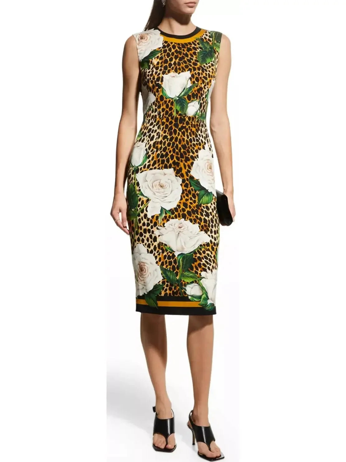 Women's Classic Attire Trendy Styles Ocelot-Print Sheath Midi Dress