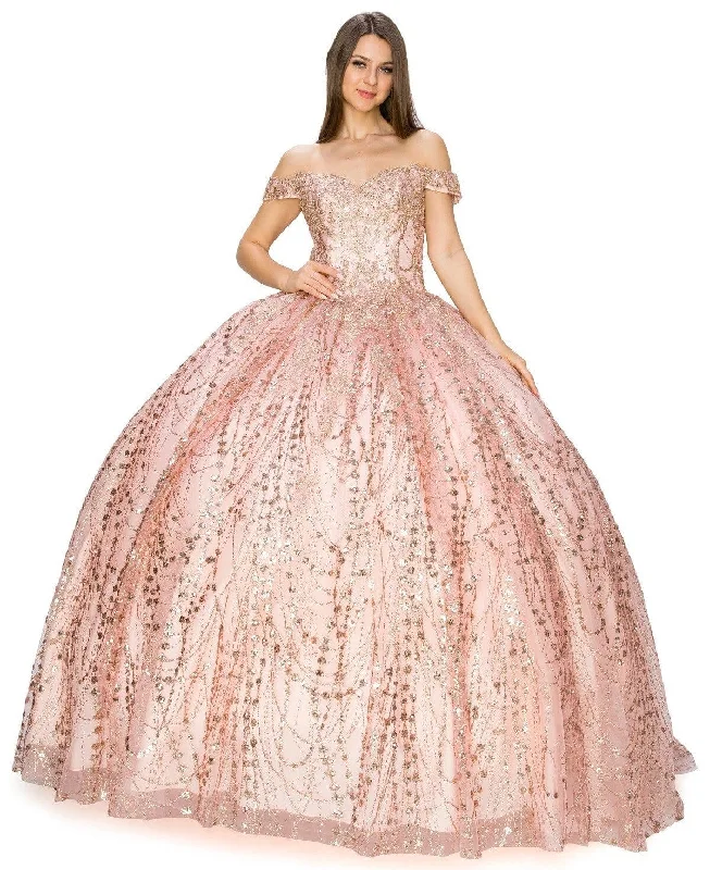 Vintage-Inspired Garments Classic Timeless Elegant Style Glitter Off Shoulder Ball Gown by Cinderella Couture 8033J