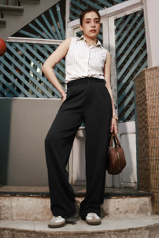 Women's Office Attire Trend Setting Threads Lurk Black Women's Textured Korean Pants