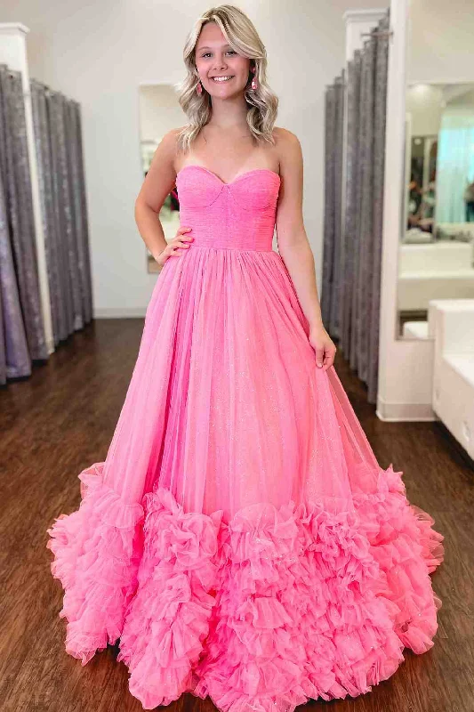 Modern Women's Apparel High End Designer Brands Discount Pink A-Line Empire-Waist Strapless Sleeveless Long Prom Dress