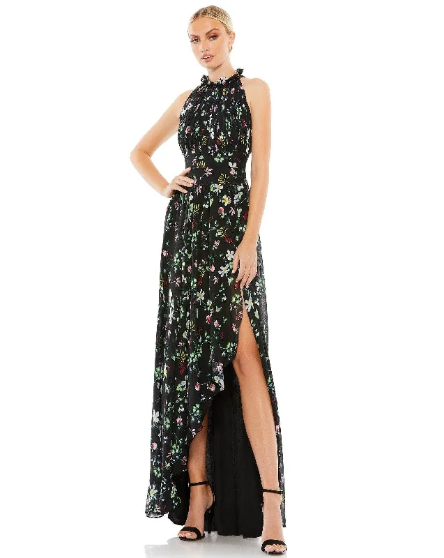 Women's Elegant Clothing Sets Hot Brand Discounts Mac Duggal 55648 High Low Floral Print Halter Dress