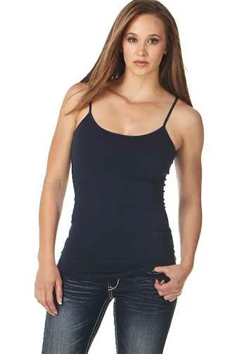 Plus-Size Women's Garments Imeless Style Cowgirl Up Womens Navy Cotton Blend Cami Tank Top Satin Trimmed