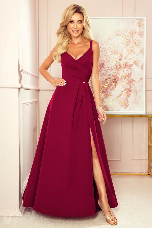 Women's Clothes For Work Events Versatile Wardrobe Essentials 299-5 CHIARA elegant maxi dress with straps - Burgundy color