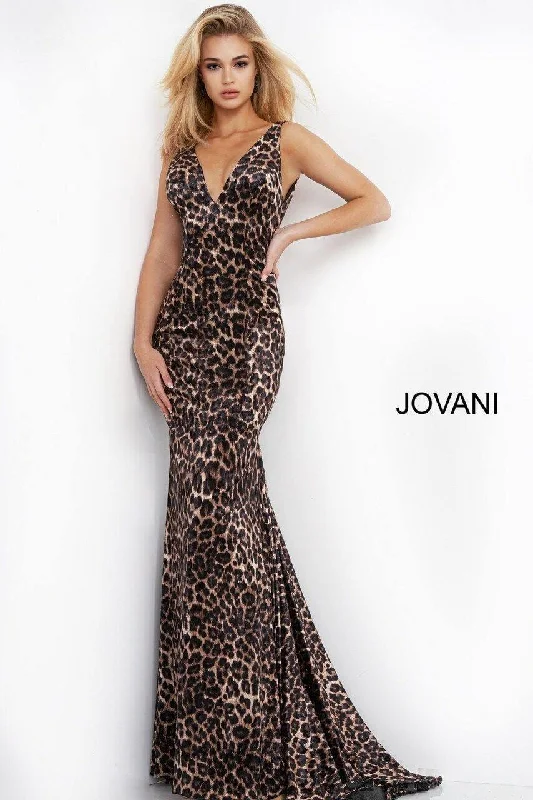 Women's Transitional Garments Chic Style, Always In Vogue Jovani 8011 Long Prom Animal Print Formal Dress Sale