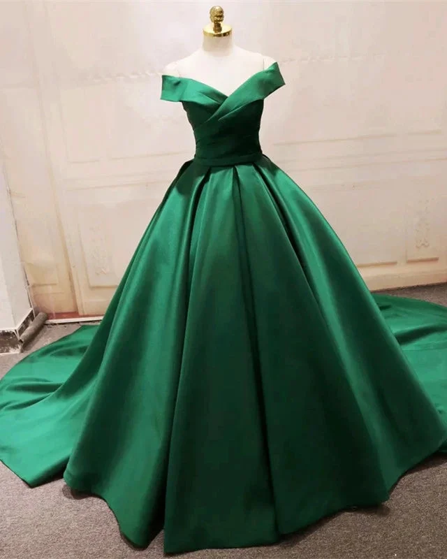 Casual Apparel For Women Timeless Elegant Green Satin Prom Dresses Long Off The Shoulder Ball Gowns Quinceanera Dresses