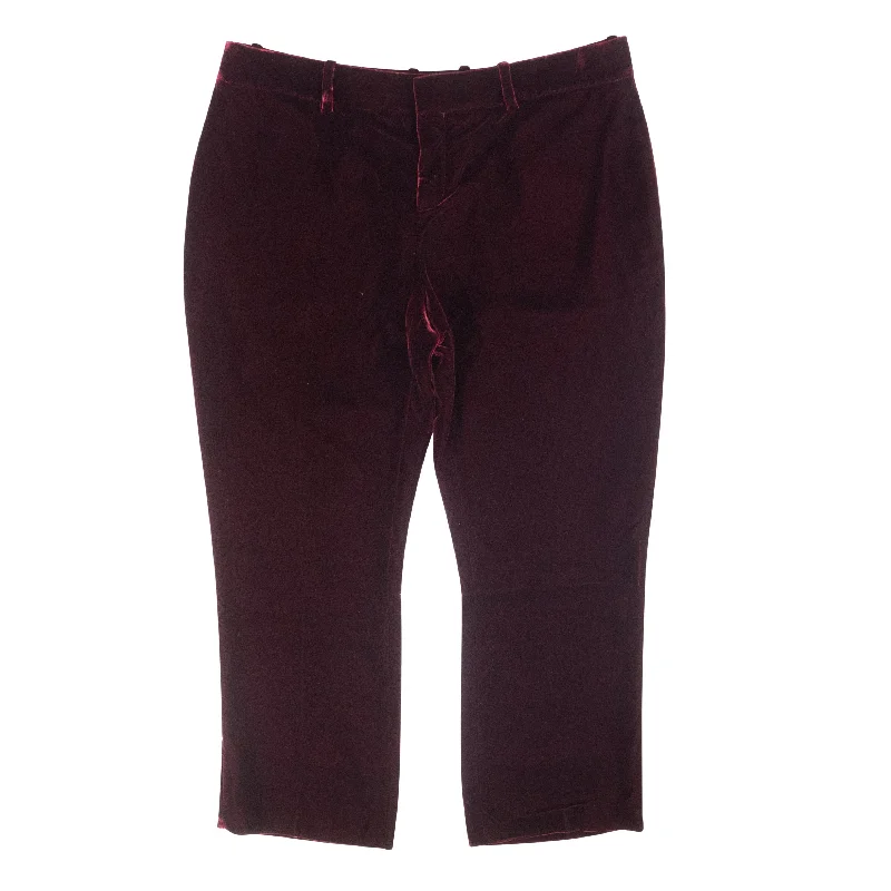 Affordable Women's Apparel Effortless Style, Endless Impact Women's Burgundy Cropped Straight-Fit Velvet Slacks