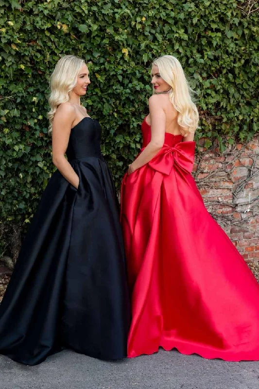 Women's Clothing For Special Occasions Dive Into Trendy Styles A-Line Strapless Satin Pleated Long Formal Prom Dress with Pockets