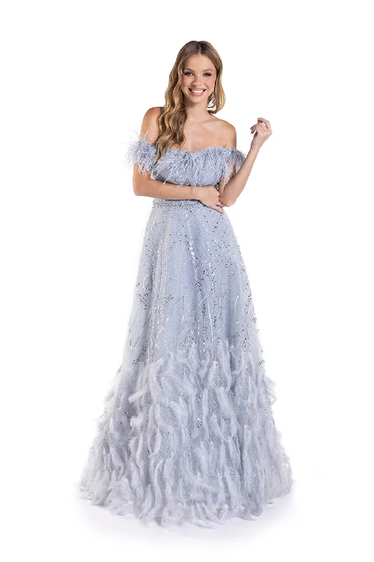 Women's Casual Clothing For Lounging Best Deals Of The Season Off Shoulder Feather A-line Gown by Lucci Lu C8052