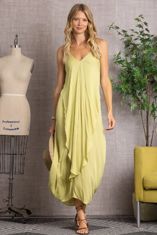 Women's Workout Clothing Unbeatable Prices GREEN DEEP V-NECK RUFFLED MAXI DRESS-ND30864