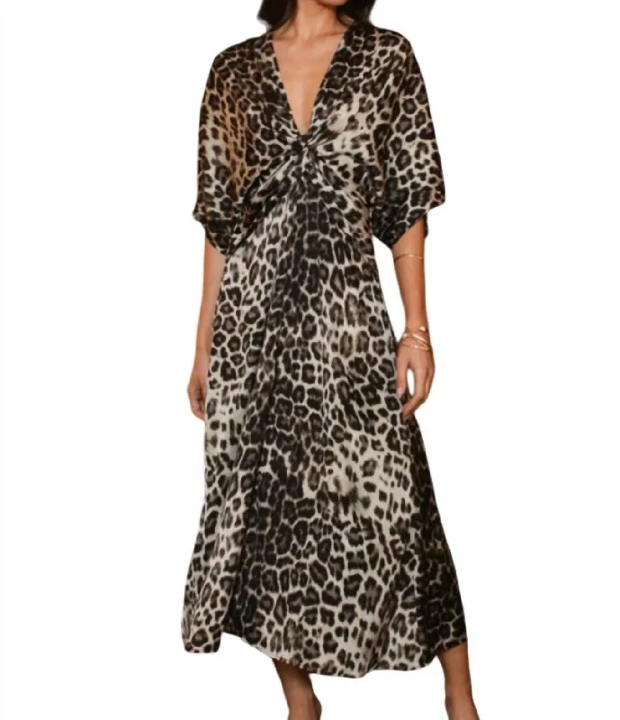 Women's Clothing For Casual Outings Ride The Style Wave Glamour Satin Dress In Leopard