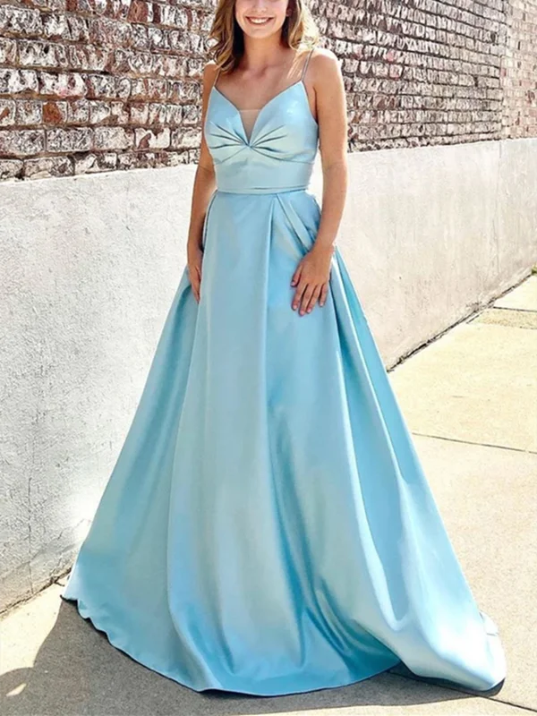 Fashion-Forward Women's Clothing Style Breakthroughs Spaghetti Straps A-line Satin Prom Dresses, 2021 Evening Party Long Prom Dresses