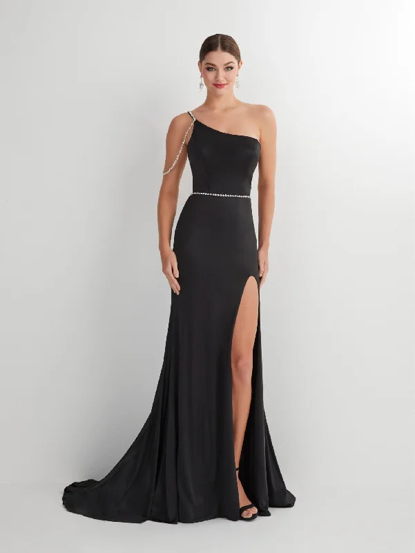 Women's Vacation Garments End Of Season Sale Beaded Jersey One Shoulder Slit Gown by Studio 17 12887