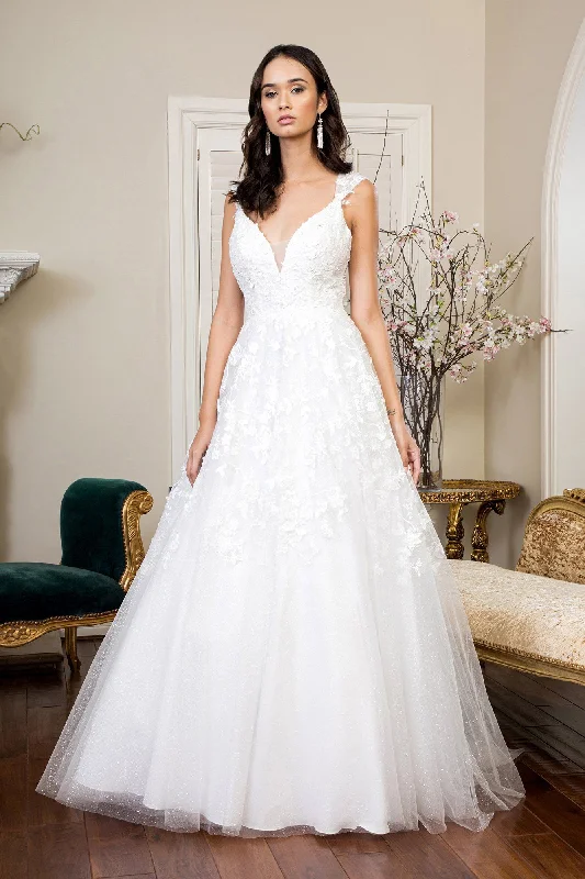 Luxury Women's Clothes Must-Have Styles 3D Floral V-Neck Wedding Gown by Elizabeth K GL1950