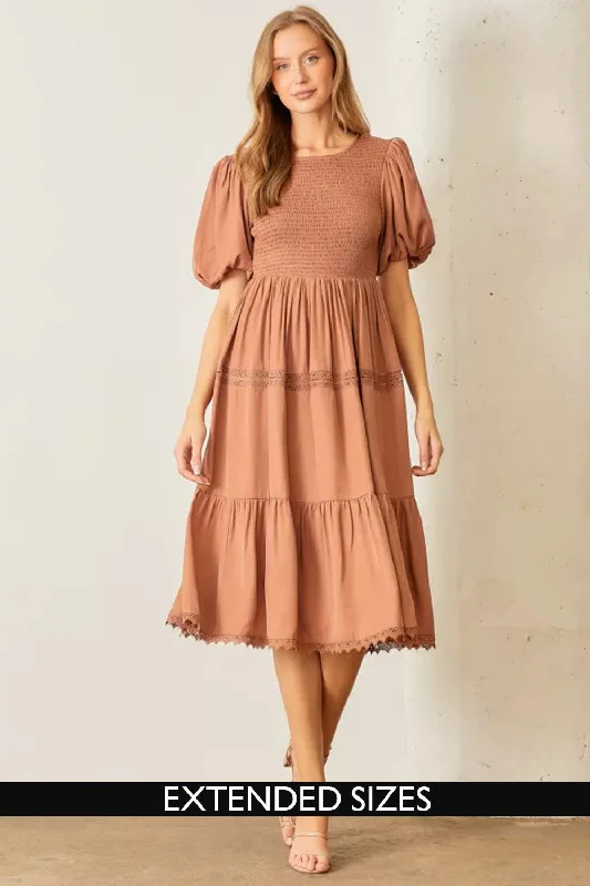 Women's Clothes For Work Events Nordic Minimalist Home Look The Summer Smocked Midi Dress in Chestnut