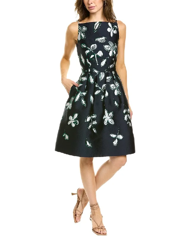 Women's Trendy Casual Outfit Special Occasion Wear Oscar de la Renta Bateau Neck Silk-Blend Mini Dress