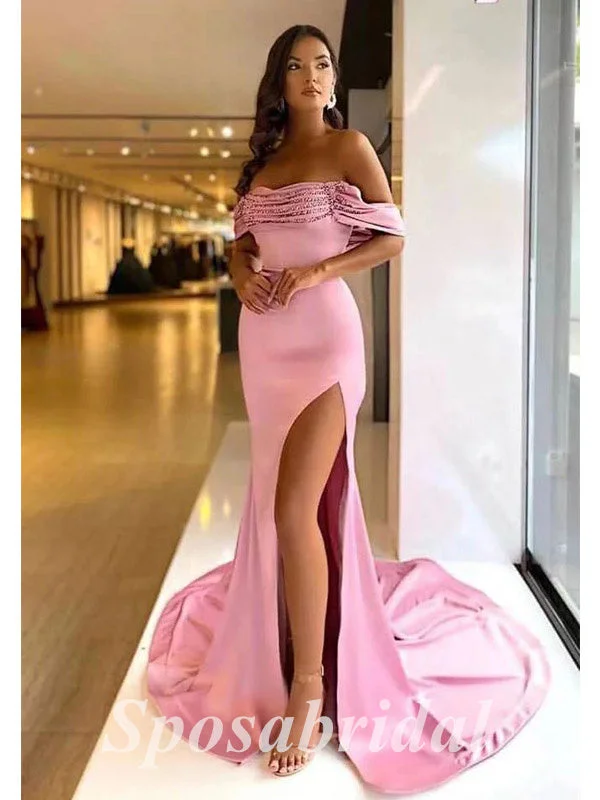 Women's High-Fashion Outfit Limited - Time Bundle Sexy Sequin Off Shoulder Sleeveless Side Slit Mermaid Long Prom Dresses,PD3675