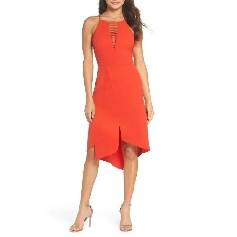 Comfortable Outfit For Women Romantic Date - Night Ensemble Halted Uneven Hem Cocktail Sleeveless Party Dress In Red