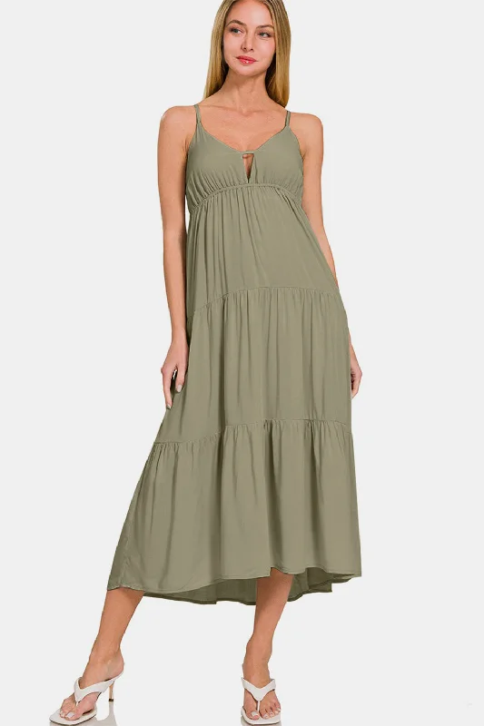 Women's Timeless Attire End Of Season Sale Zenana Woven Tiered Cami Midi Dress