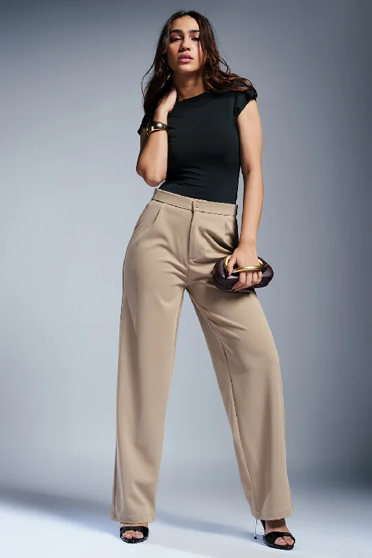 Women's Clothing Apparel Special Occasion Wear Taupe Trend Women's Textured Korean Pants