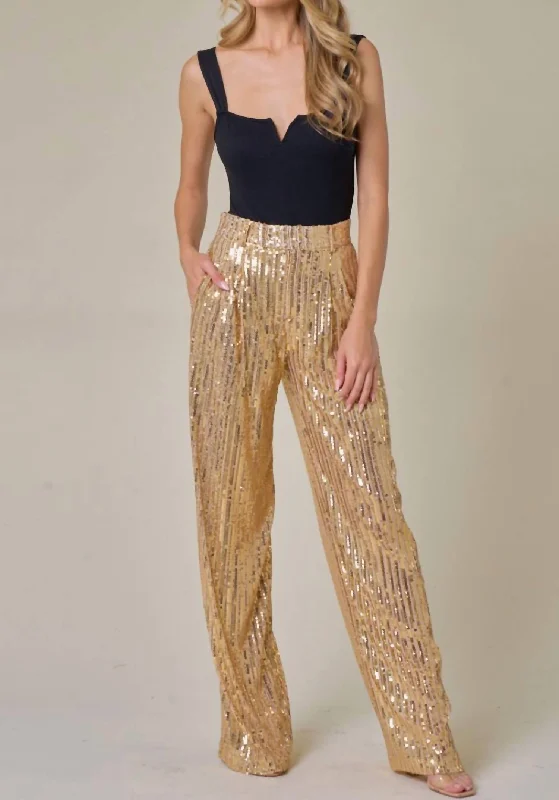 Women's Seasonal Apparel Trend Setting Wardrobe Sequins Wide Leg Pant In Gold