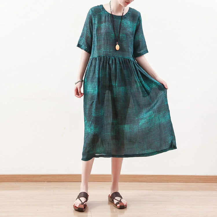 Women's Seasonal Wardrobe Clothing Exclusive Discounts fine green natural linen dress plus size o neck linen maxi dress Elegant short sleeve gown