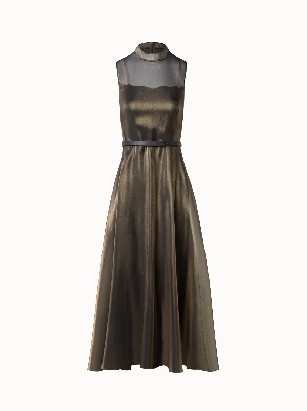 Affordable Women's Outfit Exclusive Sale Midi Dress in Sheer Golden Shimmer Silk Blend Organza