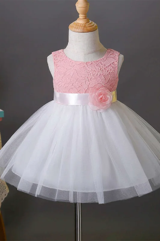 Women's Garments Fashionista Favorites Cute Pink Lace Sleeveless Bow Back A-Line Flower Girl Dress