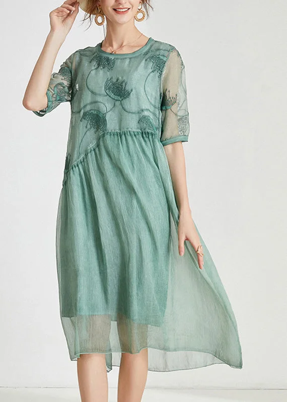 Women's Chic Outerwear Attire Winter Warm - Up Sale Green Patchwork Solid Chiffon Maxi Dress Summer