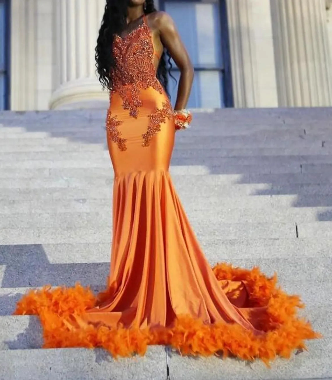 Women's Clothes For Special Occasions Hot Deals Beautiful orange mermaid dress, Bridesmaid Dress,Wedding Reception Mermaid Dress,Wedding Dress,Prom outfit,sleeveless dress,Free Shipping