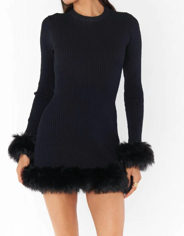 Vintage Clothing For Women Trendy And Individual Women's Fashion Fran Mini Dress With Faux Fur In Black