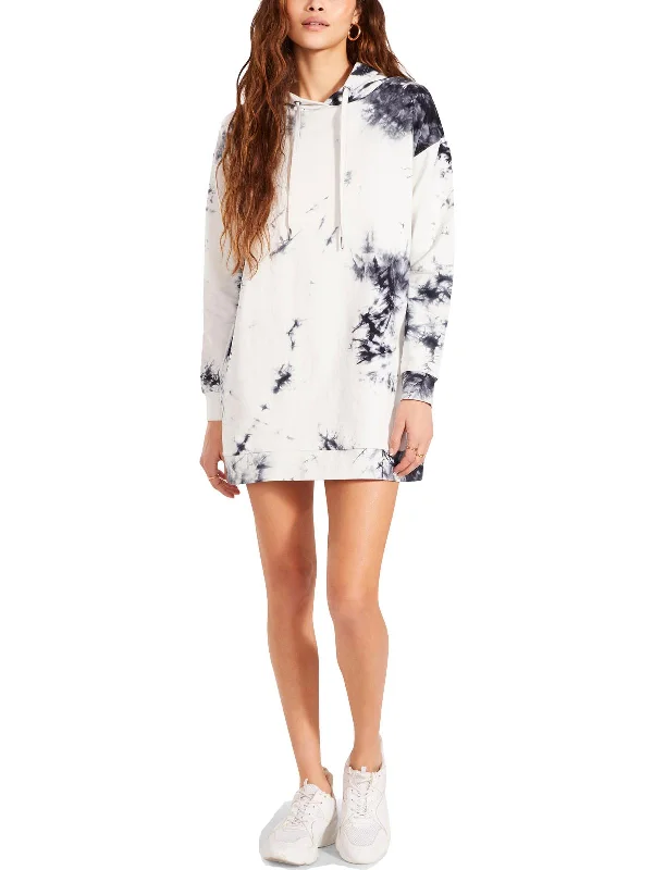 Women's Outerwear Clothing Trendy Street Style Attire Womens Tie-Dye Hooded Mini Dress