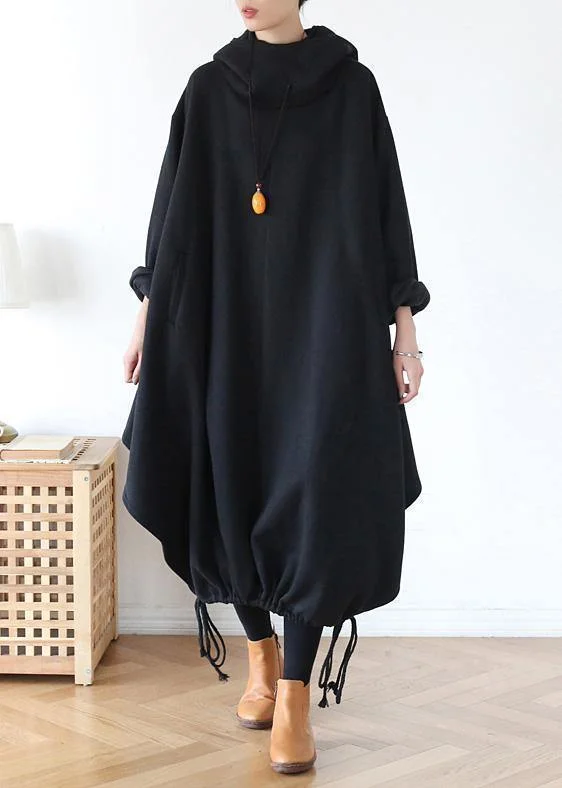 Timeless Women's Clothing Save Big 100% hooded asymmetric cotton Wardrobes Work black Maxi Dress