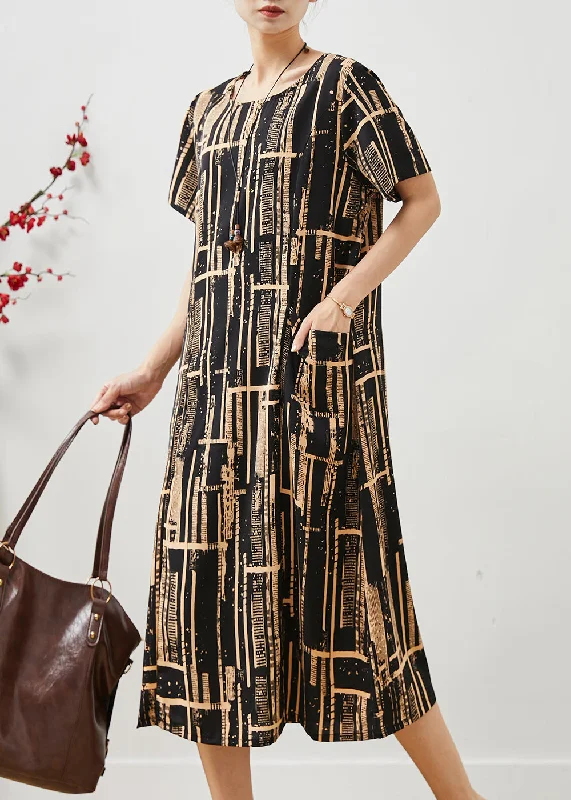 Women's Casual Wear Outfit Classic Women's Fashion Italian Black Print Pockets Chiffon Maxi Dresses Summer