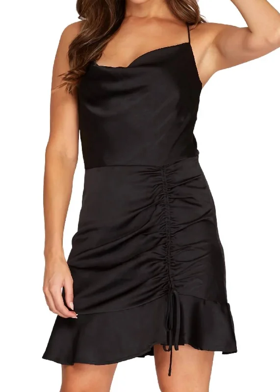 Sustainable Women's Clothing Unleash Your Fashion Cowl Neck Satin Dress In Black