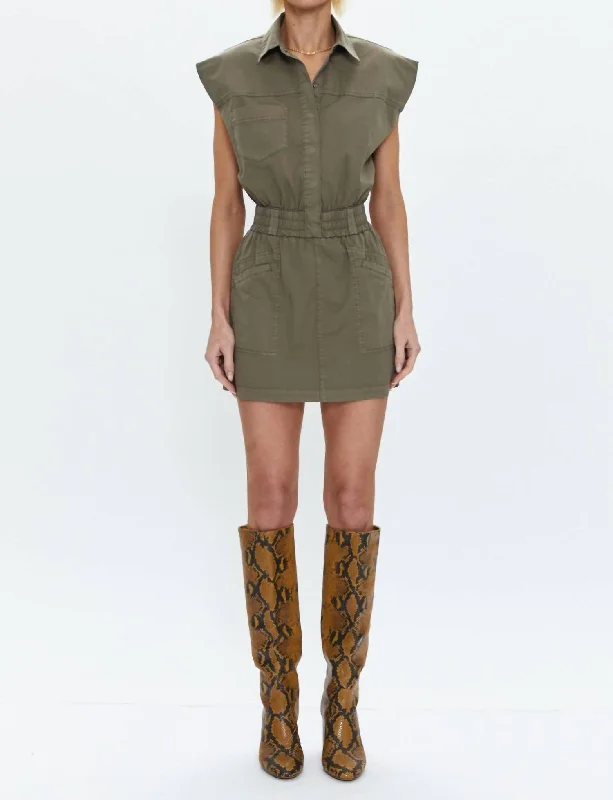 Fashionable Women's Clothing Style Versatile Women's Collection Rosie Mini Dress In Dark Olive