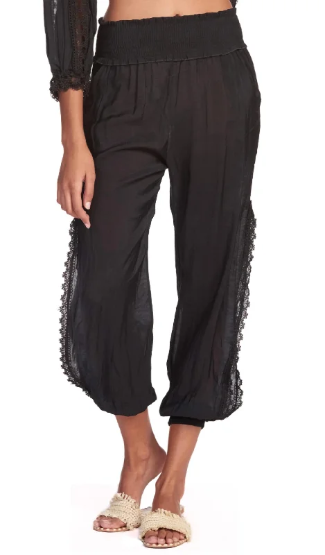 Women's Clothes And Apparel Holiday Glam Pants W Side Slits In Black