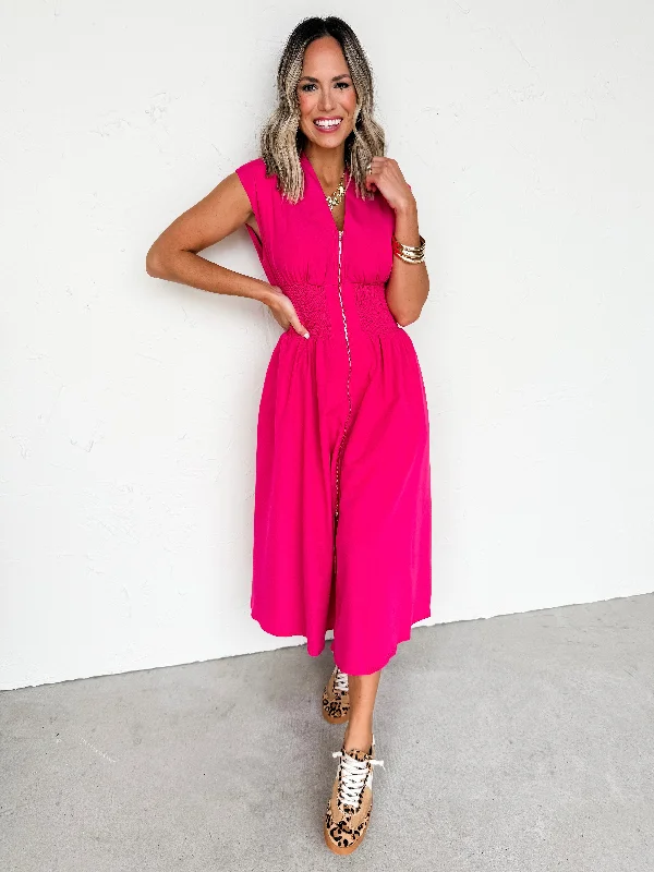 Comfortable Women's Attire Odd Size Clearance Sale Think Positive Thoughts V Neck Midi Dress-Magenta