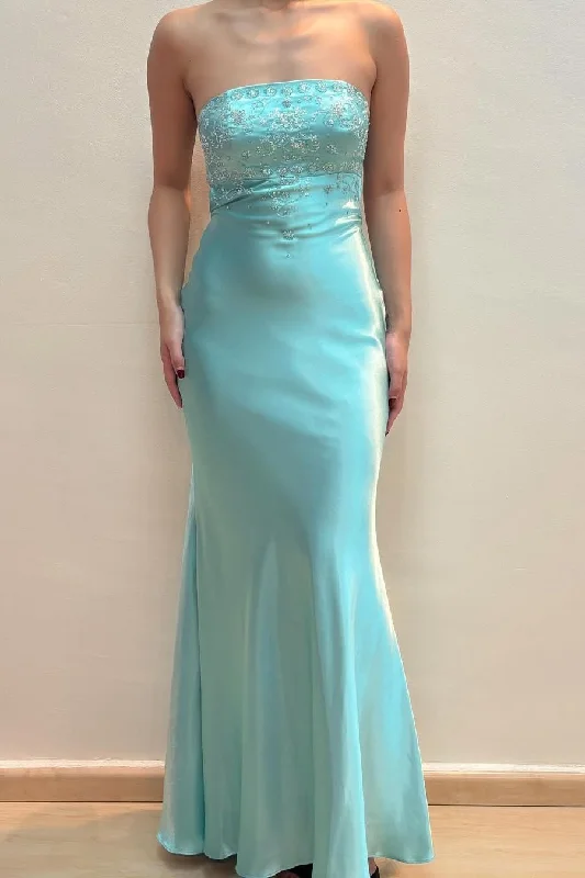 Women's Occasion Wear Apparel Exclusive Discounts Elegant Strapless Scoop Neck Appliques Sleeveless Long Prom Dress