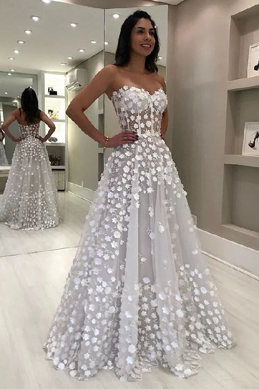 Women's Elegant Outfit Budget-Friendly Fashion Elegant Sweetheart White A Line Floor Length Beach Wedding Dresses Bridal Dresses Y0017