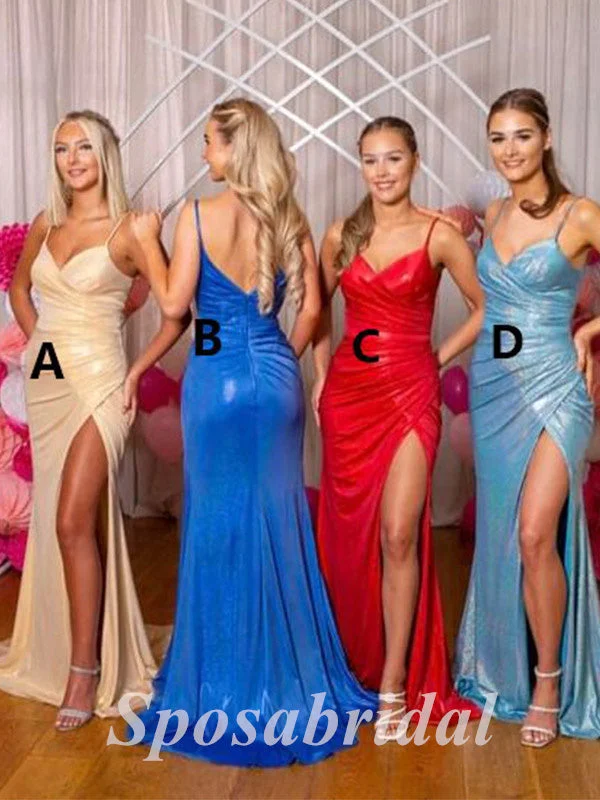 Fashionable Women's Outfit Early Access To Art Deco Styles Sale Sexy Spaghetti Straps V-Neck Sleeveless Side slit Mermaid Long Prom Dresses, PD3602