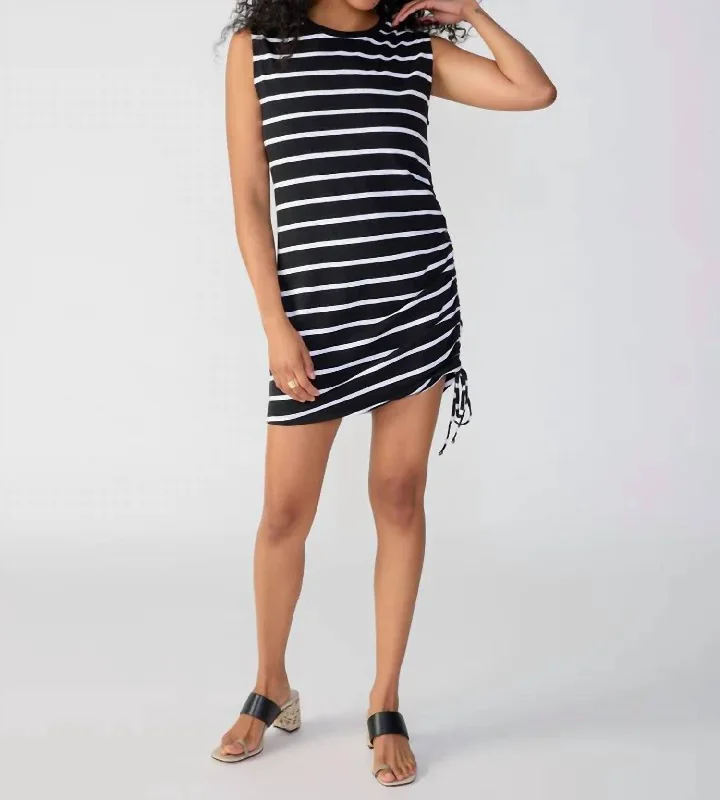 Women's Seasonal Wardrobe Clothing Unleash Your Trend Driven Style Sleeveless Drawstring Mini Dress In Black White Stripe