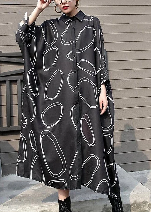 Modern Women's Outfit Relaxed Style New black Chiffon dresses plus size prints traveling dress boutique batwing sleeve shirt maxi dresses