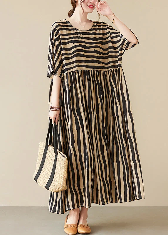 Women's Vintage Attire Mid - Week Surprise Black Striped Patchwork Wrinkled Maxi Dresses Summer