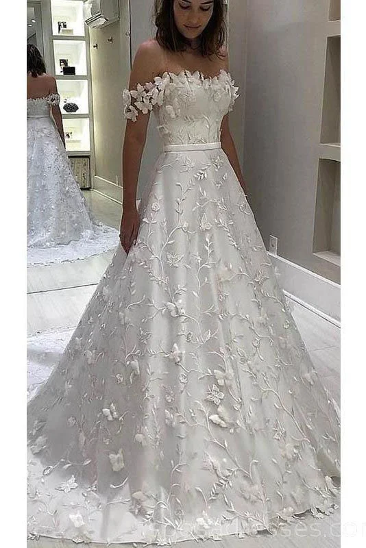 Women's Fashionable Clothing Sets Spring Fling Sale Gorgeous Off the Shoulder Lace Wedding Dresses Long Bridal Dresses N2422